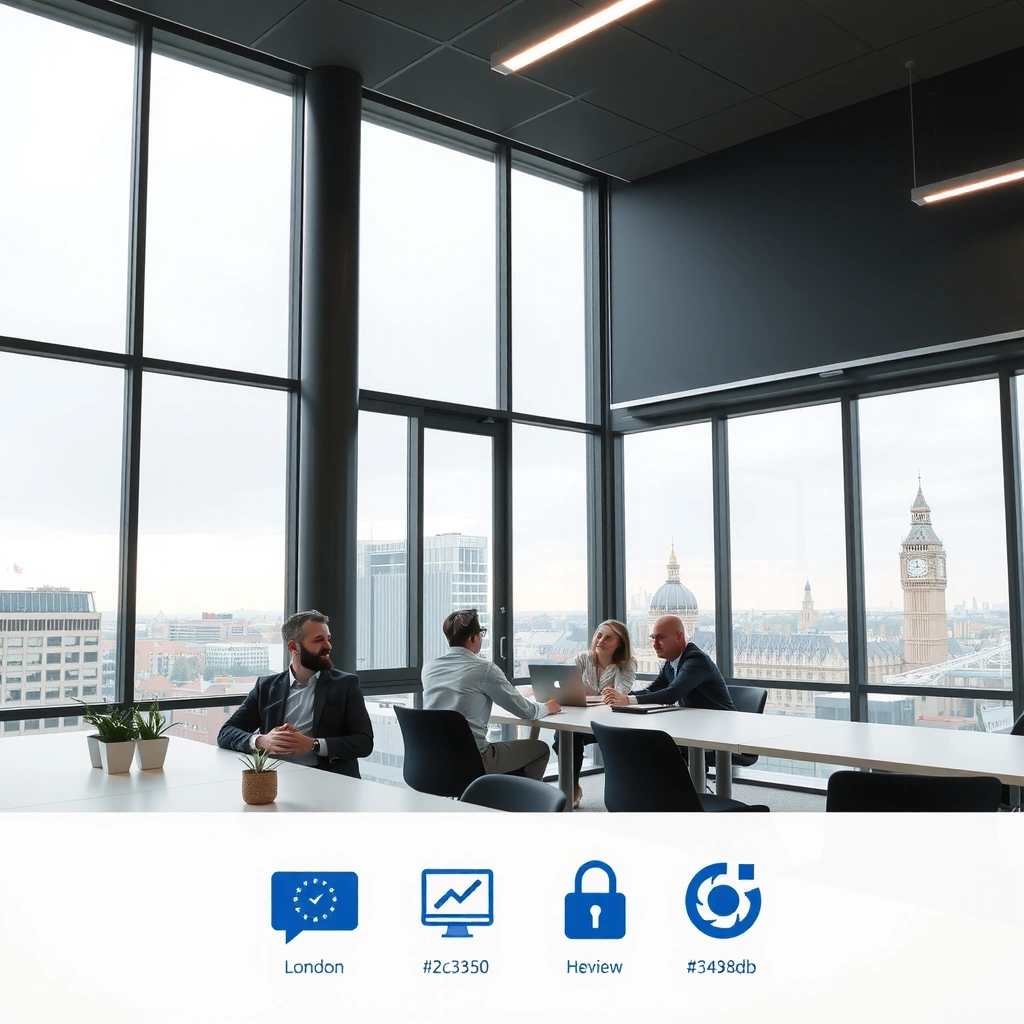 Modern office environment with professional team collaborating